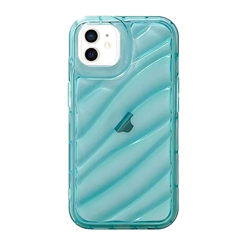 3D Waves Mirror Gradient Phone Case For iPhone 15 Plus Soft TPU Back Cover Green